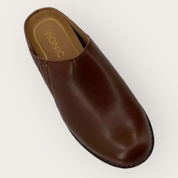 Vionic Nellie Mules Womens 5 US 36 EU Brown Leather Shoes Open Slip On Clog Heel - Picture 5 of 8